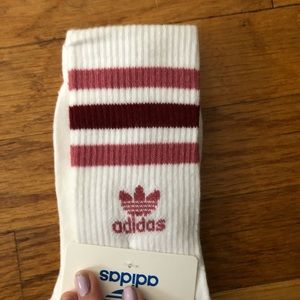 berry striped adidas crew socks